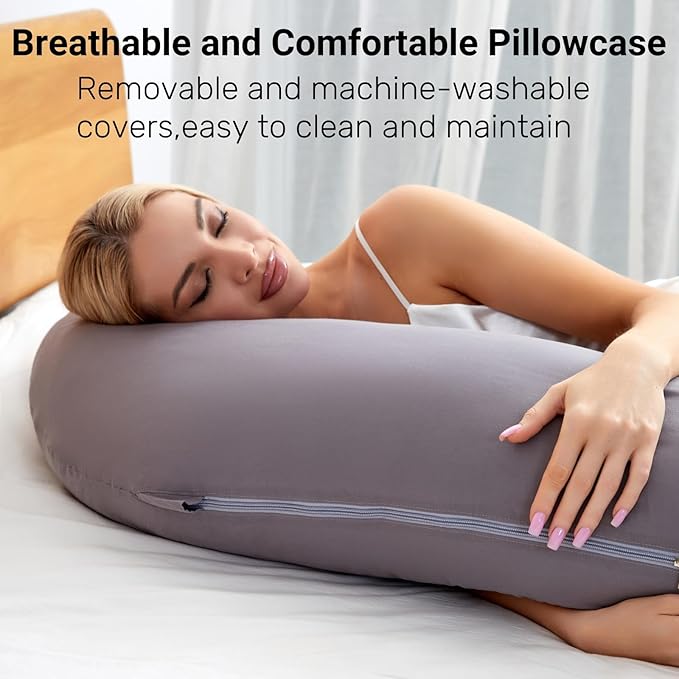Breathable Full Body Pillow for Side Sleeper,60 Inch Long Body Pillow for Adults,Swan Pillow Cuddle Pillow for Back, Hip, Knee, and Leg Relief with 100% Cotton Fabric Cover, Grey
