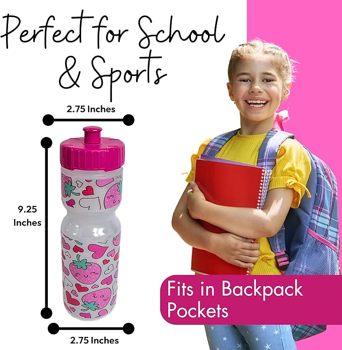 50 Strong Kids Water Bottle | 22 oz. BPA- Free Sports Squeeze Water Bottles with Pull Top Cap |Perfect Water Bottle for School | Reusable & Durable for Boys & Girls | Made in USA