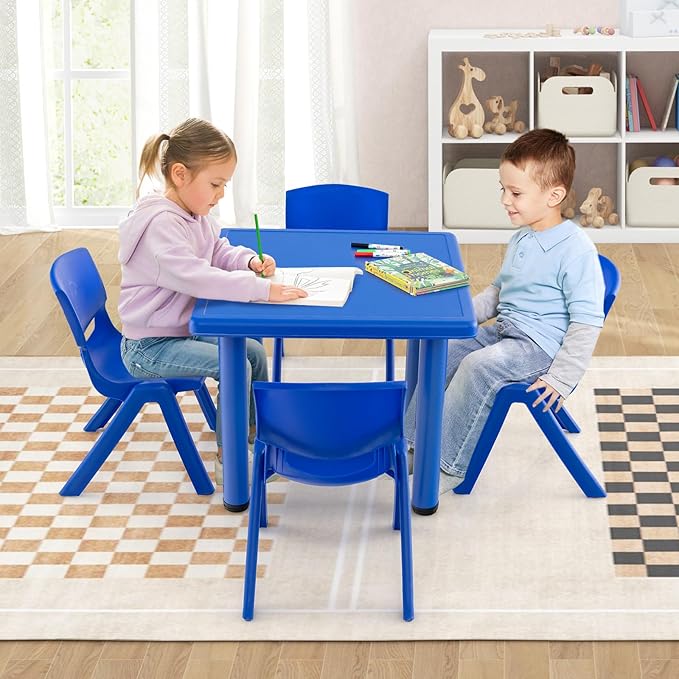 24" L x 24" W Kids Table and 4 Chairs Set, 1-8 Year Old Toddler Activity Craft Table for Toddlers Home, Nursery, Classrooms - Green Blue