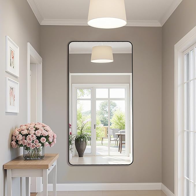 Bathroom Mirror 55" x 30", Large Rectangle Wall Mirror, Black Metal Frame Wall Mounted Mirrors for Bathroom, Vanity, Bedroom, Entryway Decor(Horizontal/Vertical)