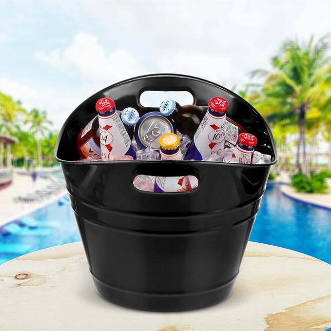 6 Pieces Ice Buckets Bulk, Plastic Ice Buckets with Handles, Oval Storage Tub, Large Capacity Ice Drink Bucket for Party Bar Wine Beer Champagne Beverage Bottle Cooler (Black,18 Liter)