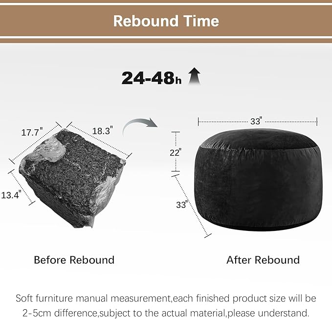 Bean Bag Chairs for Adults - Memory Foam Furniture BeanBag Chair - Kids/Teens Sofa with Soft Micro Fiber Cover - Round Fluffy Couch for Living Room Bedroom College Dorm - Carbon Black