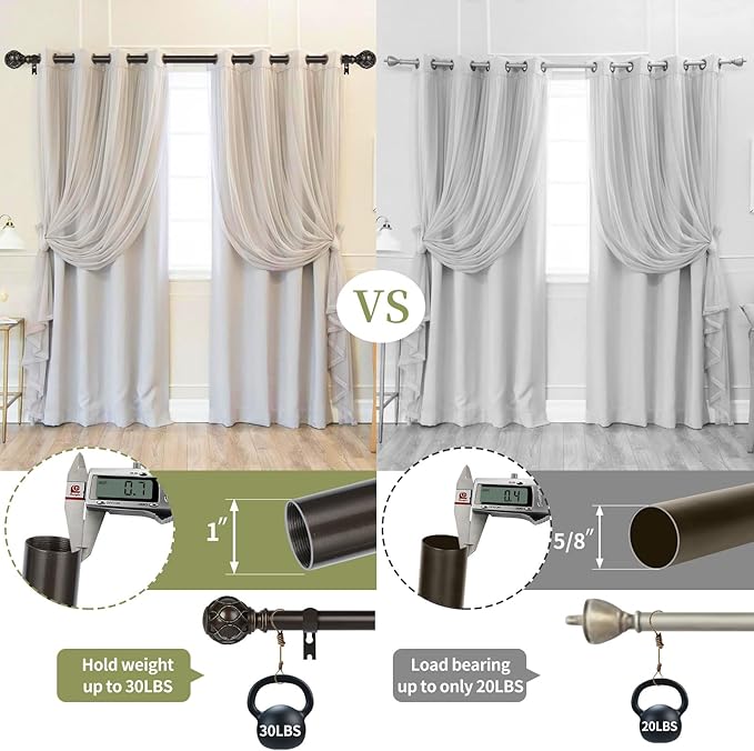 Bronze Farmhouse Curtain Rods for Windows:18-45 Inch Heavy Duty Adjustable Curtain Rod for Bedroom Living Room,Boho Decorative Rustic Drapery Rods with Vintage Coastal Finial,Antique Bronze