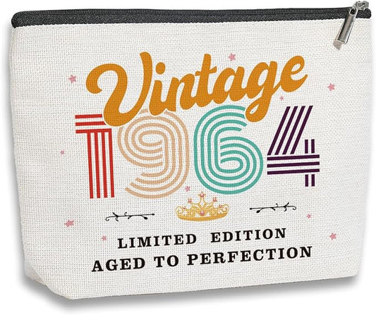 60th Birthday Gifts for Women, 1964 Vintage Makeup Bag, Best 60 Year Old Birthday Gift Ideas for Sisters, Friends, BFF, Mom, Coworker, Bonus Mom, Grandma, Nana, Gigi, Funny Anniversary Ideas for Her
