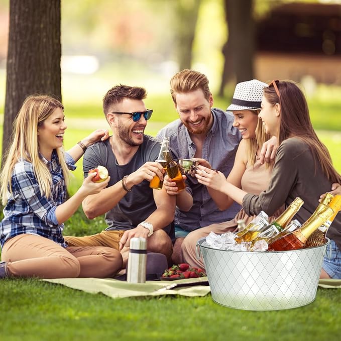 2 Pcs Galvanized Tub 3.5 Gallon Metal Beverage Ice Buckets for Parties Wine Drink Beer Champagne Vintage Tin Large Buckets for Cocktail Mimosa Bar Supplies