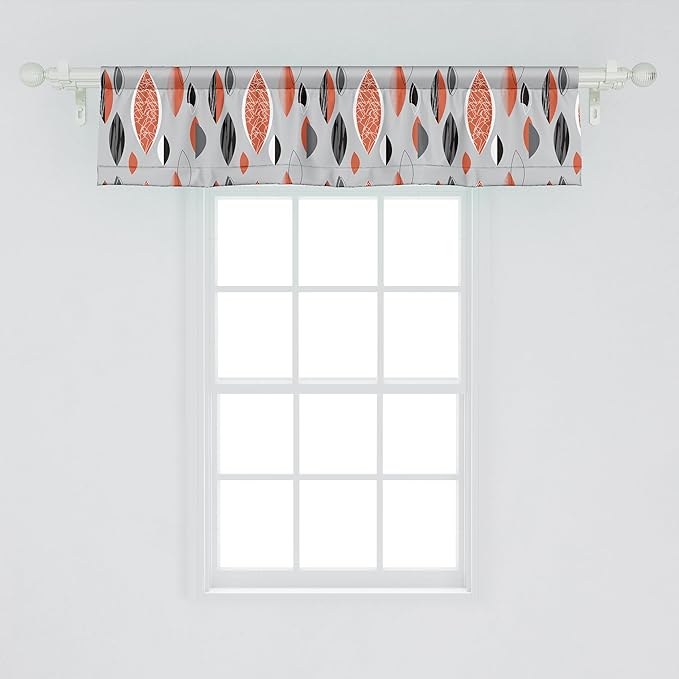 Ambesonne Mid Century Window Valance, Abstract Oval Leaf Forms with Different Designs and Color Combinations, Curtain Valance for Kitchen Bedroom Decor with Rod Pocket, 42" x 12", Red Black Pale Grey