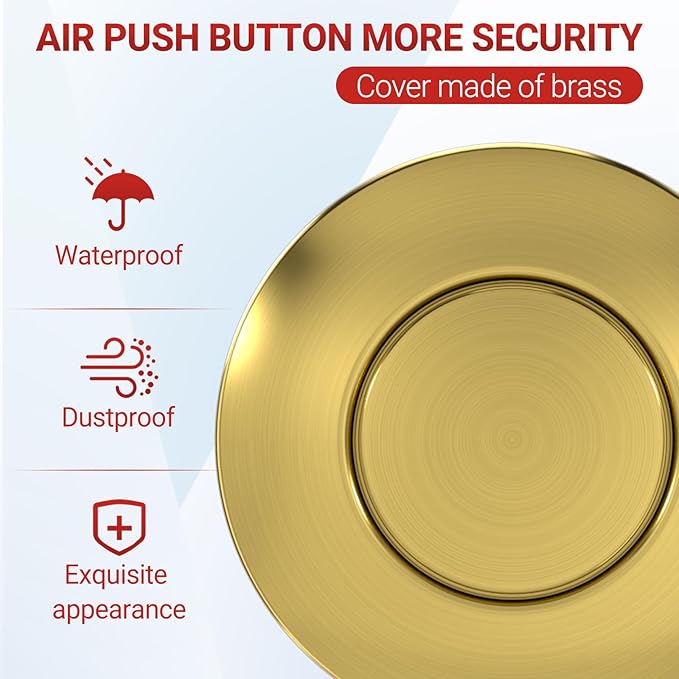 APIELE Garbage Disposal Air Switch Kit, Sink Top Push Button Switch for Food Waste Disposer, UL Listed 3.6" Long On/Off Air Button (Yellow Bronze)