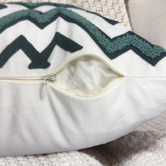 Alysheer Embroidered Decorative Throw Pillow Cover 18"x 18" Set of 2, Classic Boho Geometric Embroidery Pattern Cotton Square Cushion Case for Sofa Couch Living Room Bedroom (Navy Aqua)