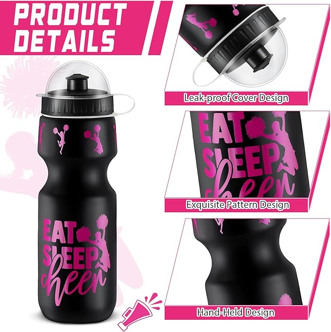 24 Pcs 24 oz Cheerleading Water Bottle Bulk and Drawstring Bag Set 12 Reusable Plastic Biking Water Bottle Tumbler 12 Sport Gym Goodie Gift Bag for Party Favor