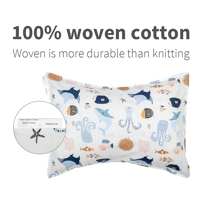 ALVABABY Toddler Pillowcases, Fits 14x20 in Kids Pillow, 2 Pack Organic Cotton Baby Pillow Cover Envelope Kids Pillowcases for Boys Girls 2Pillowcases-14x19 Inch (Pack of 2)