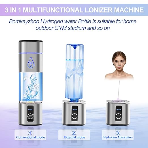 6000PPB Hydrogen Water Bottle, 3-in-1 Multifunctional, 2 Modes Rechargeable Portable Hydrogen Water Bottle Generator, LED Display, Water Ionizer Machine with SPE PEM for Office, Drinking,Gifting