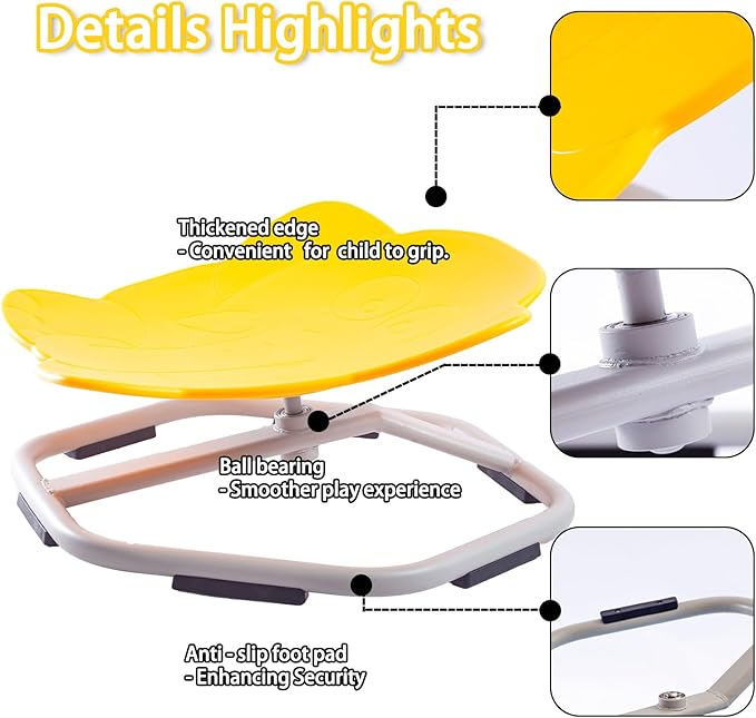 Autism Kids Swivel Chair, Spinning Chair for Kids Sensory, Kids Swivel Chair Sensory, Sensory Toy Chair, Carousel Spin Sensory Chair, Training Body Coordination (Yellow)