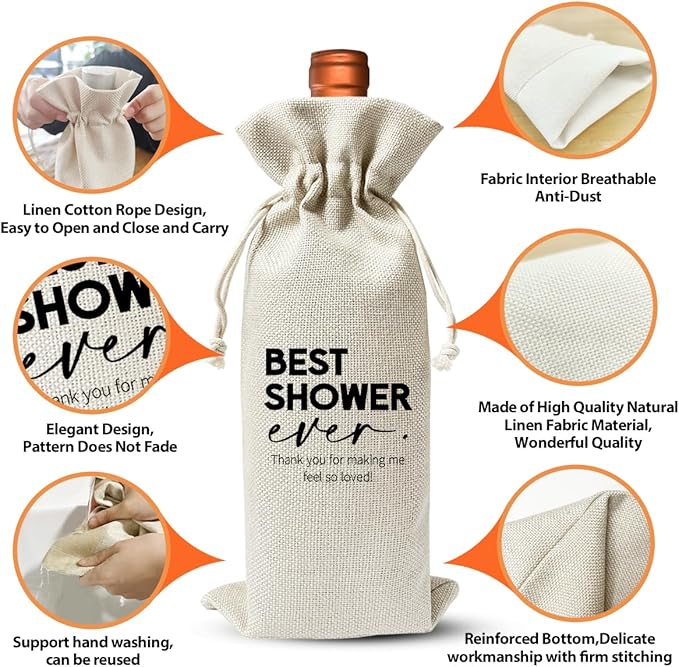 Bridal or Baby Shower Host Gift Wine Bag, Appreciation Christening Thank You Gifts For Hostess Bride Women Engagement Wedding Girls Night New Parents Baby, Baby Shower or Bridal Party Gift Favor Decor