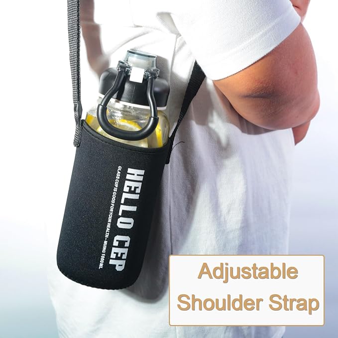 Borosilicate Glass drinking bottles,With Capacity Marker Water Bottle, 34oz Capacity, With Leak-Proof Lid, Stainless Steel Tea Strainer, BPA-Free For hot or cold drinks, coffee, tea and water