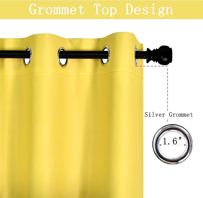 Brilliant Yellow Valance for Kitchen Windows Solid Gold Yellow Blackout Curtain Valance with Grommet for Bedroom Short Straight Drape Valance for Living Room 100X18 1 Panel