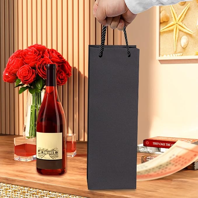 30 Pack Black Wine Gift Bag,Reusable Wine Bottles Gift Bags Bulk Paper Wine Bottle Bag with Handles Appreciation Gift Bags for Birthday Party Wedding Anniversary Celebrations