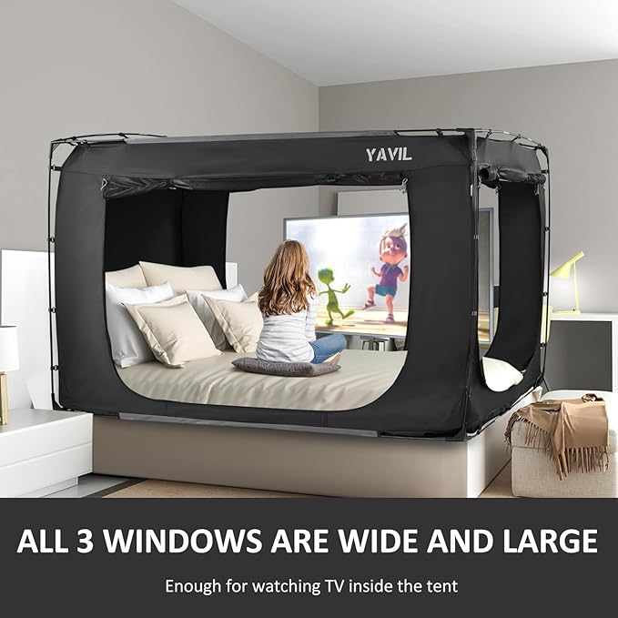 Bed Tent Bed Canopy Twin Size, Portable Sleeping Tents Dream Tents Indoor for Kids and Adult, Blackout 70% Breathable Privacy Space on Bed with Three Doors (Mattress Not Included)…