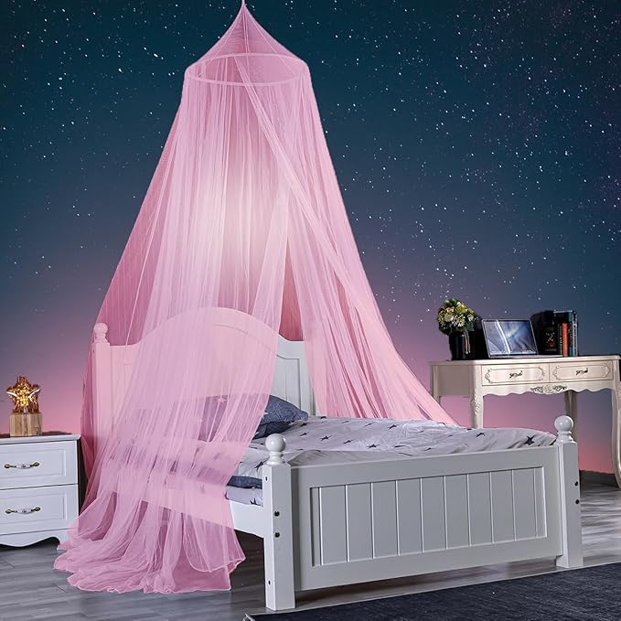 Bed Canopy for Girl, Pink Princess Romantic Bed Curtain Draperies Mosquito Net for Baby, Adult