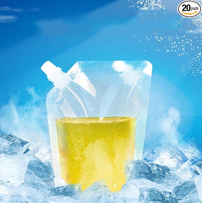 16oz Collapsible Emergency Water Container Bag BPA Food Grade Storage Jug No-Leak Freezable Odorless Drink Juice Pouches for Outdoor Sport Camping Hiking Backpack Plastic Flask(20Pack Big opening)