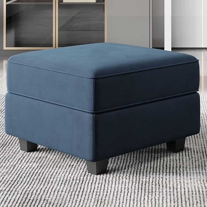 Belffin Storage Ottoman Module for Modular Sectional Sofa Square Seat Cube Velvet Foot Stool Blue