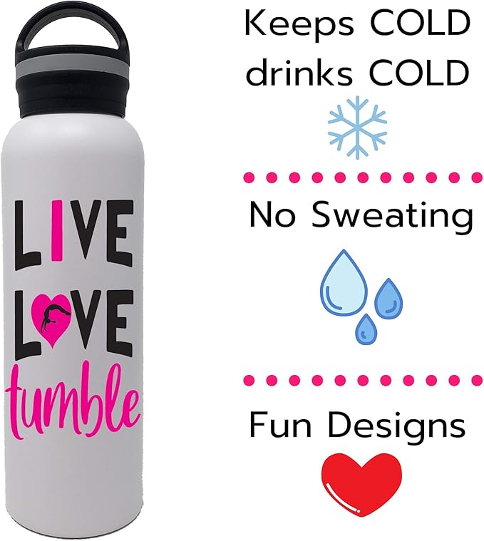 25 oz. Cheer Dance & Gymnastics Stainless Steel Water Bottle - Perfect Gifts for Cheerleaders, Dancers, Gymnasts & Coaches (Live Love Tumble)
