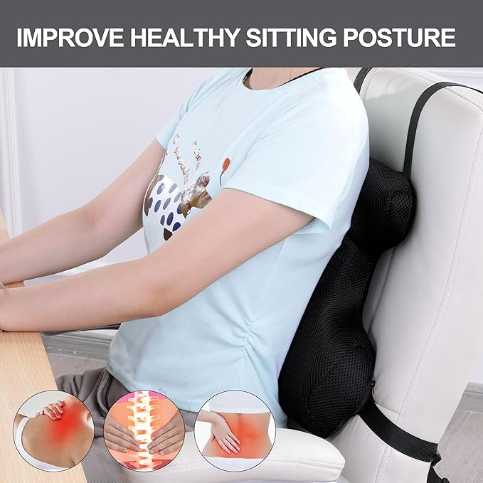BALAPET Lumbar Support Pillow for Office Chair,Ergonomic Memory Foam Breathable I-Shape Back Pillow with Adjustable Straps,Full Back and shoulder Support for Improved Sitting Posture and Relief Pain