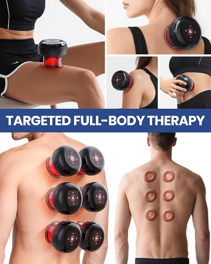 5-in-1 Electric Cupping Kit for Massage Therapy with Red Light Therapy - 24 Levels of Adjustable Suction & Heat, Portable Cupping Therapy Set for Back Pain Relief & Neck Muscle Soreness