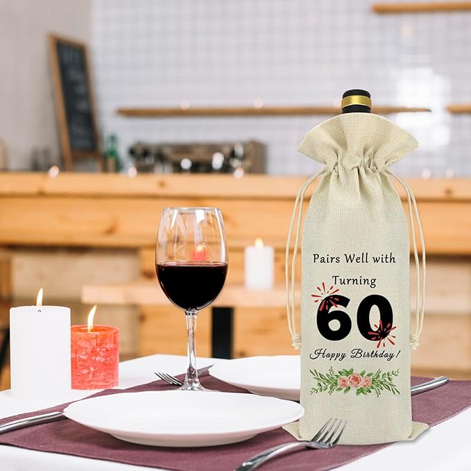 60th Birthday Gift for Women Men Happy 60th Birthday Decorations Wine Bag 60 Years Old Birthday Gift Ideas for Friends Dad Mom Husband Wife Pairs Well with Turning 60 Sixty Birthday Wine Bottle Bag