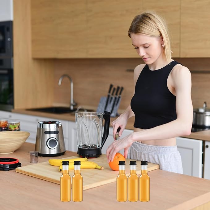 30 Pack 1.7oz Mini Liquor Bottles with Black Cap,Plastic Alcohol Bottles with 10 Funnels,Airtight Plastic Spirit Bottle for Weddings,Party Supplies