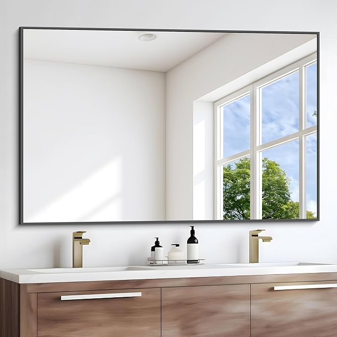 Black Bathroom Mirror for Wall, 55x30 Inch Rectangle Mirrors with Metal Frame, Modern Vanity Wall Mirror Decor for Bathroom Living Room, Entryway Hangs Horizontal or Vertical