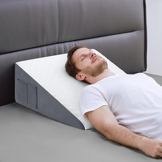 Bed Wedge Pillow for Sleeping, 10" Memory Foam Triangle Wedge Pillow Post Surgery Body Positioners Pillow for Back, Legs and Knee Support, Acid Reflux, Gerd, Heartburn and Snoring