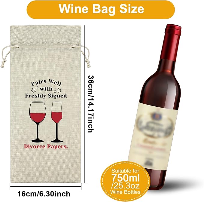 2PCS Divorce Gifts for Women Wine Bag Divorce Party Gifts for Him Breakup Gifts for Her Wine Bottle Decoration Bag New Beginning Gift Ideas Pairs Well with Freshly Signed Divorce Papers