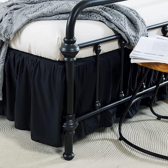 Bed Skirts King Size 14 Inch Ruffled Bed Skirt with Split Corners,Drop Dust Ruffle Bed Skirt with Platform, Black