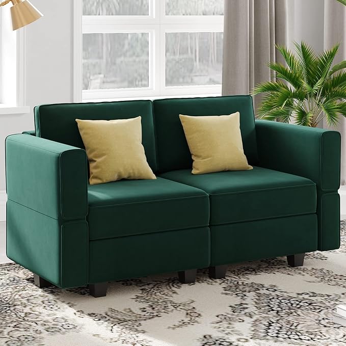 Belffin Modular Loveseat Sofa Couch with Storage Seats Velvet 2 Seater Love Seats for Small Spaces Green