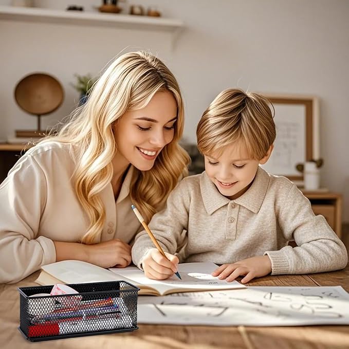 6.29'' × 2.28'' × 2.48 Black Magnetic Basket for Refrigerator Magnetic Pen Holder Locker Organizer for Home Office Accessories Magnetic Basket for Whiteboard，Set of 2