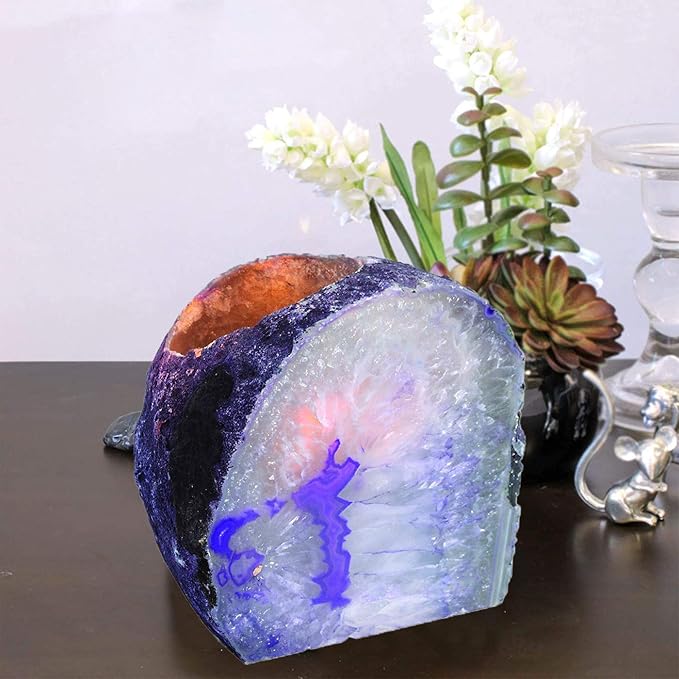 AMOYSTONE Purple Agate Rock Stone Candle Stand Cut Base 1.5-2.5 Lbs for Home Décor