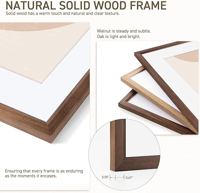 12x16 Picture Frame Set of 4 Natural Solid Walnut Photo Frames with 8.5x11 Removable Mat Wall Hanging Large Handcrafted Frame with HD Plexiglass Wall and Tabletop Display Large Poster Frame
