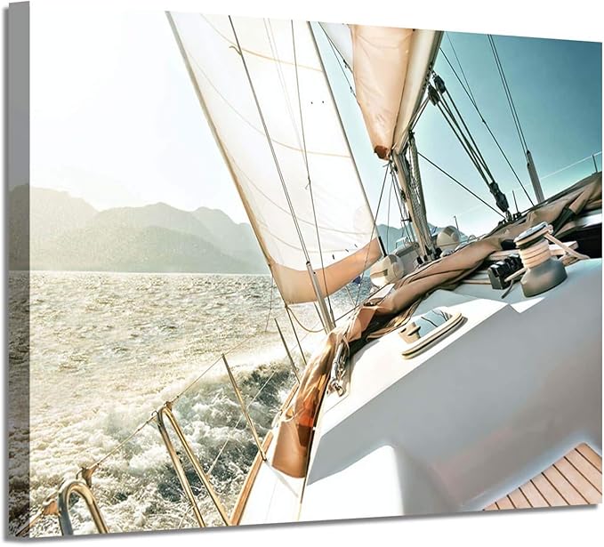 ARTISTIC PATH Nautical Picture Canvas Wall Art: Sailboat Artwork Seascape Print on Canvas for Office Bedrooms (36" W x 24" H,Multi-Sized)