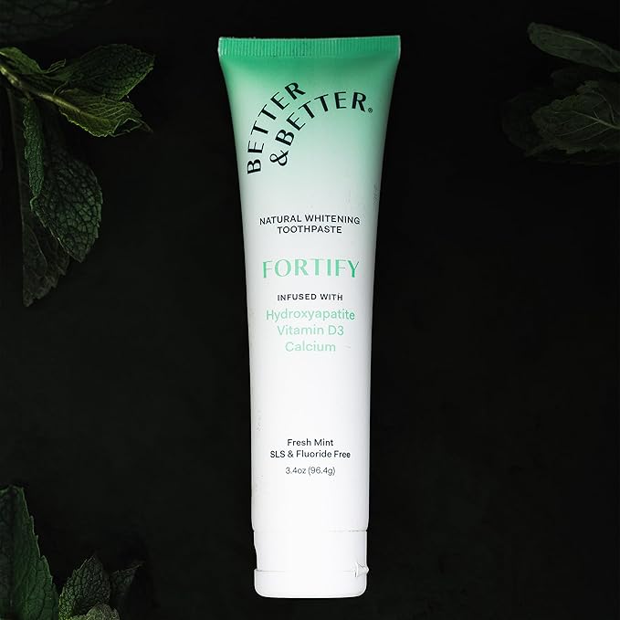 Better & Better Fortify Hydroxyapatite Toothpaste | Infused w/VIT. D & Calcium | Fluoride & SLS Free for Sensitive Brushers | Natural & Vegan Whitening Toothpaste | Fresh Mint Flavor | 3.4oz, 3 Pack