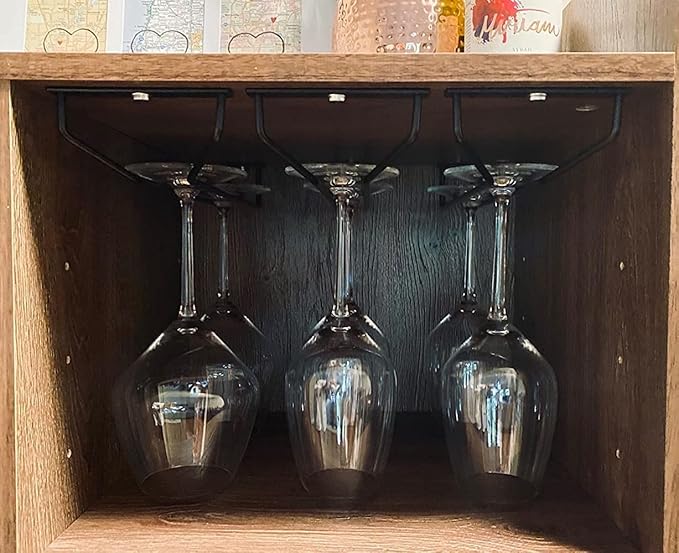 14-Inch Black Wine Glass Rack, Under Cabinet Wine Glass Holder, Stemware Rack, Hanging Stemware Holder, Set of 2