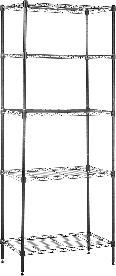Amazon Basics 5-Shelf Multipurpose Adjustable Sturdy Steel Storage Shelving Unit, Easy Assembly, 13.4" D x 23.2"W x 60"H, Black