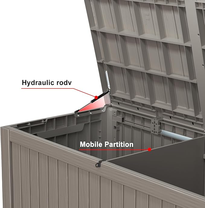 150 Gallon Outdoor Deck Box,Storage Lockable Waterproof Patio Furniture,Garden Tools,Cushions,Pool Accessories Outside Storage Resin Box(Grey)