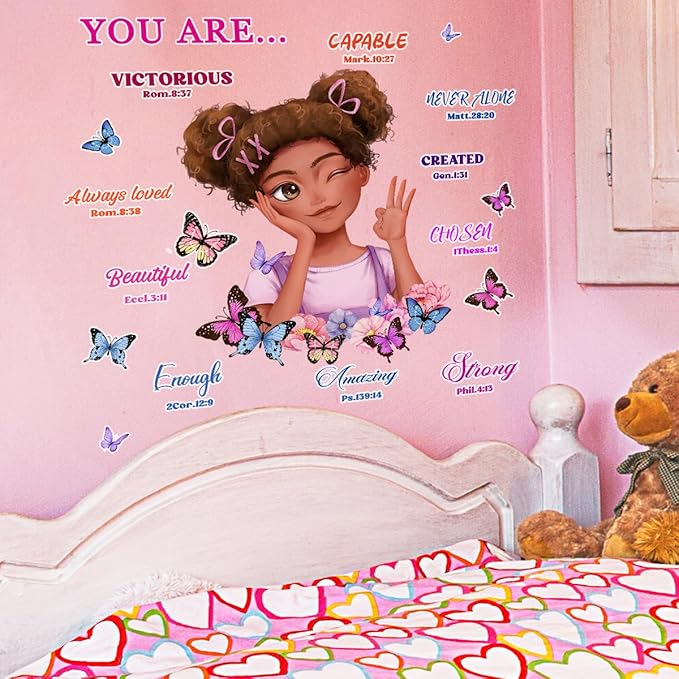 Black Girl Magic Wall Decor Bible Verses Wall Decals for Girls Bedroom Princess Wall Stickers & Murals Peel and Stick Removable Vinyl Butterfly Wall Decals for Children Kids Room Playroom Nursery