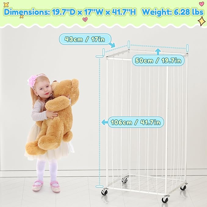 210L Stuffed Animal Organizer Plush Toy Storage Organizer Toy Storage Basket, Kids Toy Storage Bins with Wheels, Metal Frame and Elastic Cord Design, Suitable for Storage of Any Stuff