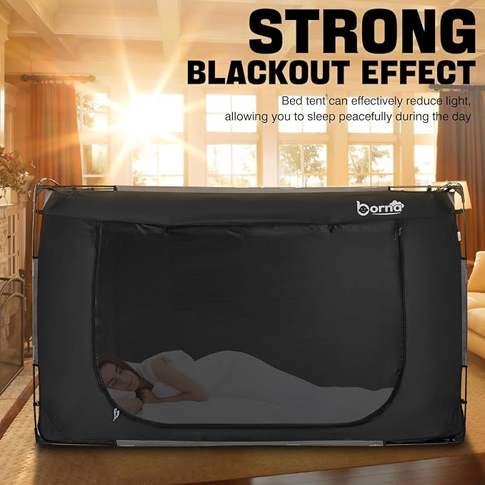 BORNA Bed Tent Bed Canopy Queen Size for Adult and Kids,Portable Sleeping Tents Dream Tents Indoor for Kids and Adult, Breathable Privacy Space with Three Doors (Mattress Not Included)