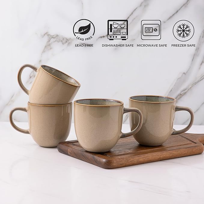 AmorArc 12oz Coffee Mugs, Ceramic Coffee Mugs set of 6 for Man, Woman, Dad, Mom, Modern Coffee Mugs with handle for Latte/Cappuccino/Milk/Cocoa. Dishwasher&Microwave Safe Latte