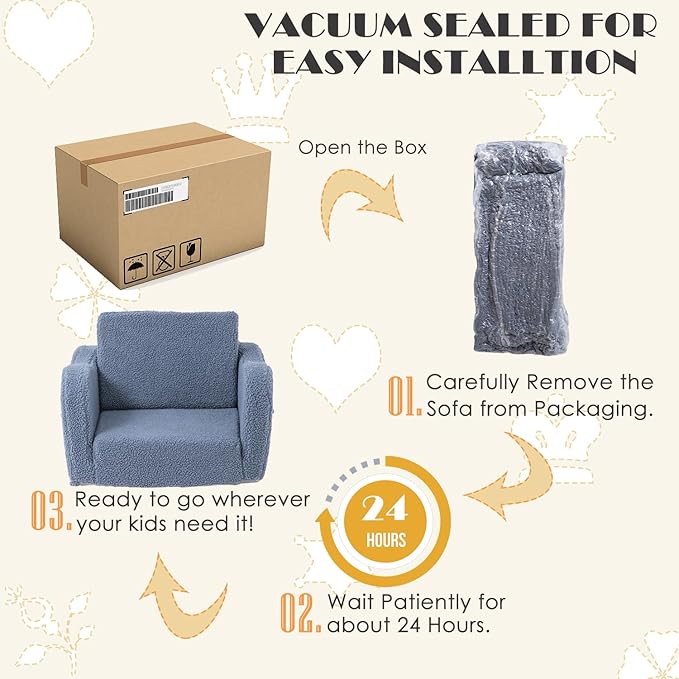 Baby Toddler Sofa Couch for Kids Foldable 2-in-1 Sherpa Fold Out Couch Bed for Playroom, Pull Out Children Convertible Sofa to Lounger Sleeper Chair for Boys & Girls with Double Pockets - Dark Grey