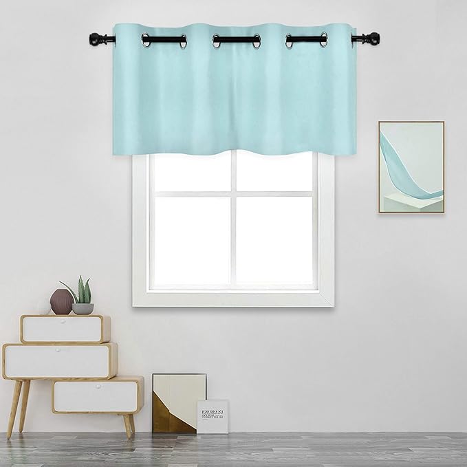 Aqua Valances for Kitchen Windows - Room Darkening Valances for Window with Grommet 52 by 18 Inch,1 Panel