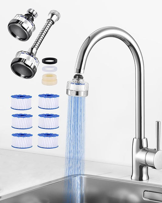 Bathroom Sink Faucet Water Filter,Sink Faucet Filter with Extension Tube,360° Rotating Kitchen Faucet Water Filter,Softens Hard Water faucet extender with 3 Replacement Filter