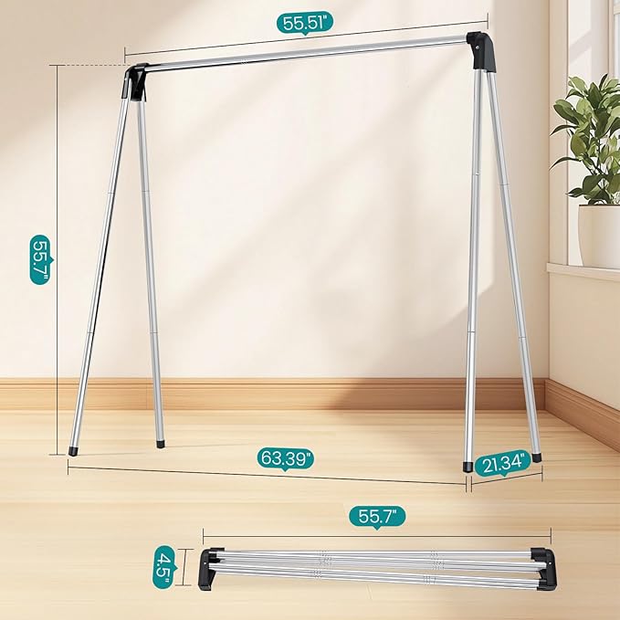 APEXCHASER Foldable Clothes Drying Rack, 55'' Collapsible Laundry Clothes Airer Width Heavy Duty Hanger for Sweaters Baby Clothes Towels Portable Indoor Outdoor for Home Travel